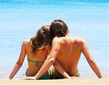 relaxed couple on the beach of Tarifa, Andalusia